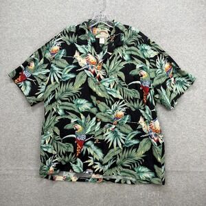 Vintage Paradise Found Hawaiian Shirt Mens Large Parrot Macaw Tropical Aloha 90s